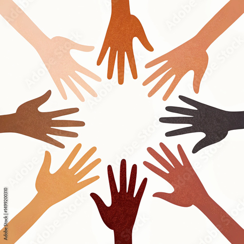 Group of people's hands are shown in a circle