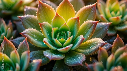 Wallpaper Mural Macro view of succulent plant with detailed leaves and water drops representing natural beauty, indoor gardening and freshness for decoration and calm vibe Torontodigital.ca