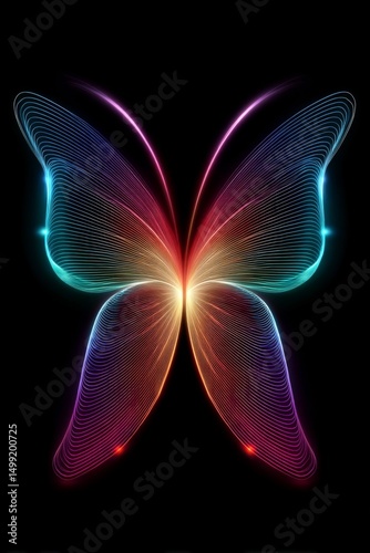 Glowing Digital Butterfly With Rainbow Wings