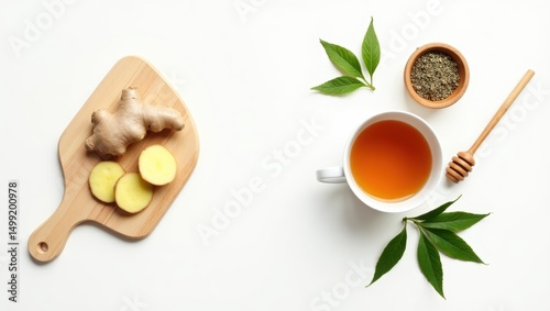 Ginger tea with honey and herbs.