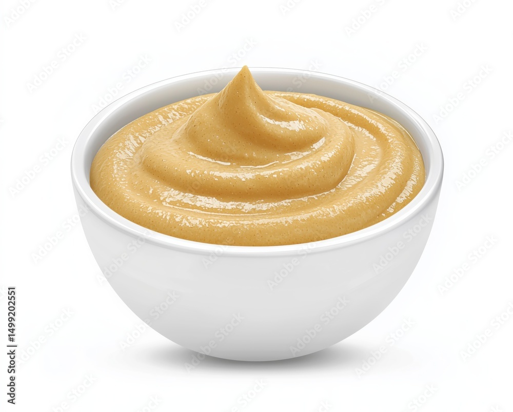 Bowl of smooth mustard on white background, copy space Bowl of smooth mustard on white background, copy space