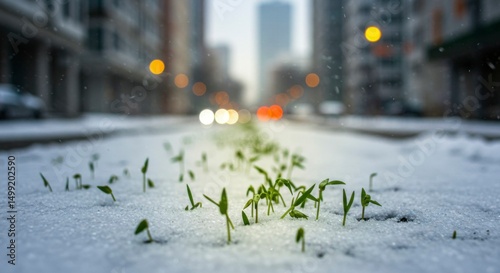 Winter's budding life on city street