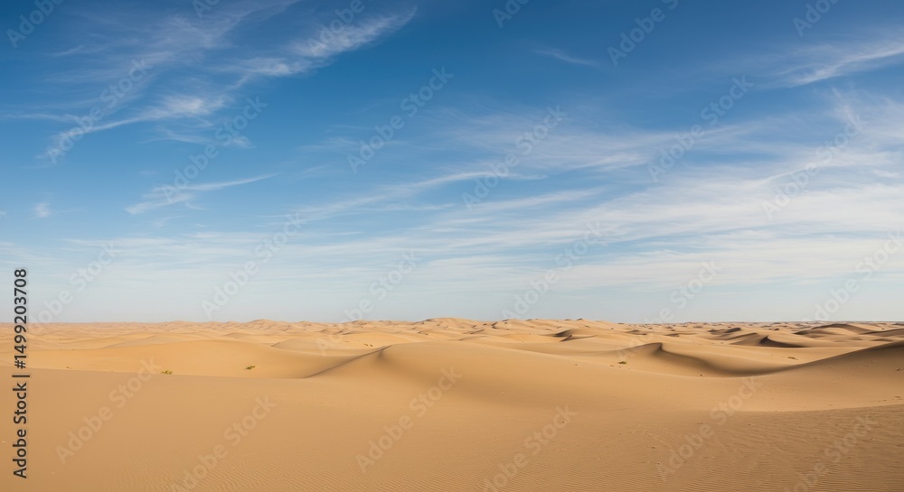Naklejka premium Vast Expanse of Golden Sand Dunes Under a Clear Blue Sky Desert Landscape Photography