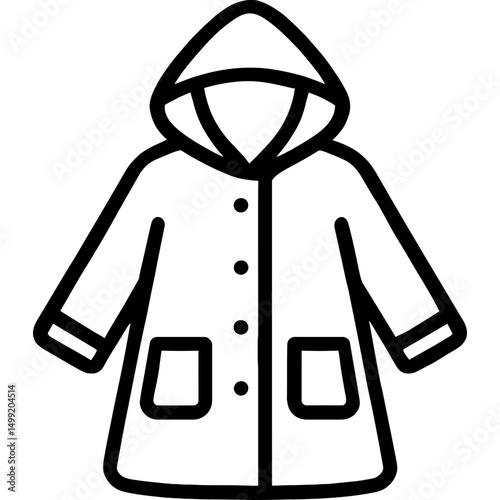 Minimalist raincoat icon with bold black outline
