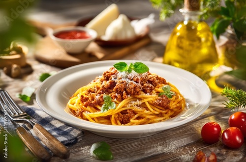 A plate of spaghetti with m...