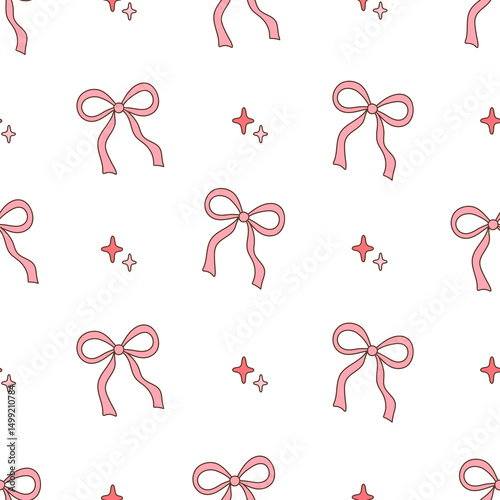 Pink Ribbon Bow Seamless Pattern, Coquette Pink Bow, Cute Feminine Background, Pastel Kawaii Digital Paper, Girly Ribbon Repeat