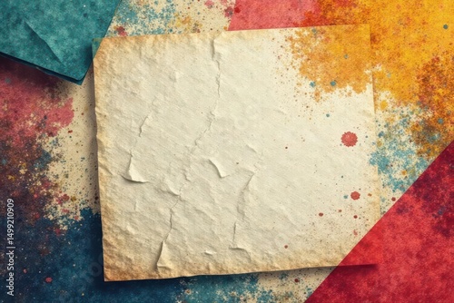 Geometric shapes, muted tones, aged paper effect, abstract pattern, antique