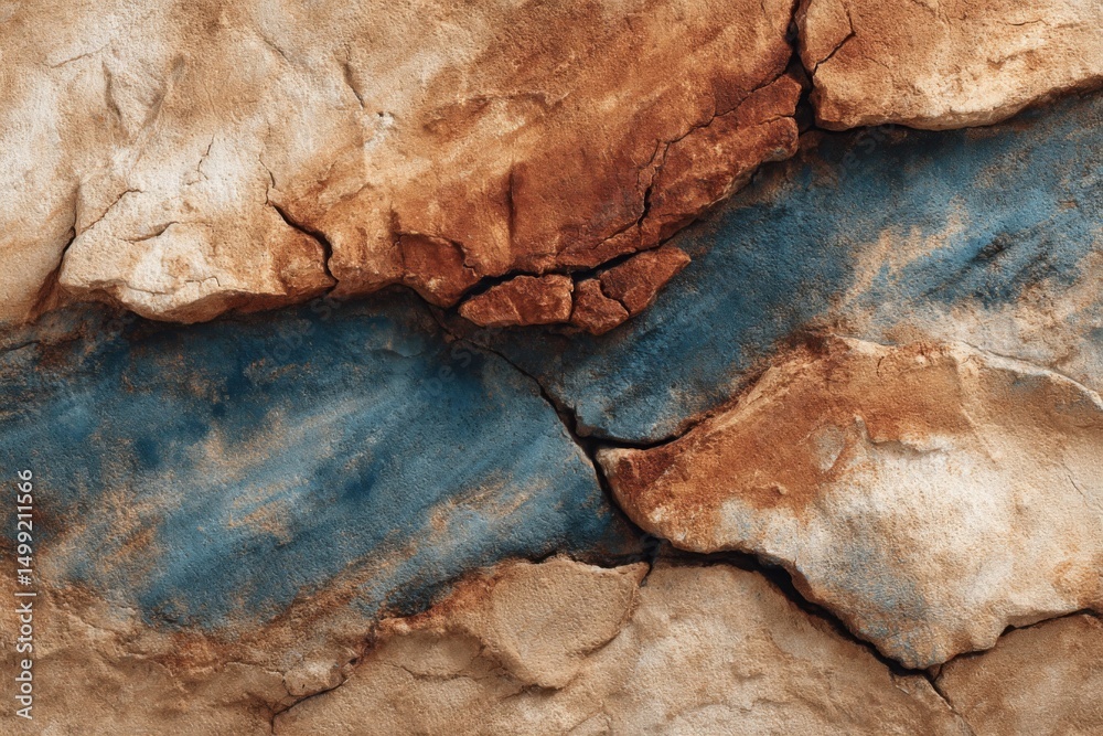 Fototapeta premium Close-Up of Rough Textured Rock Surface with Brown Beige and Blue Tones