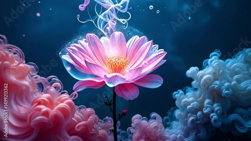 Wallpaper Mural Blooming pink lotus flower floating in water with soft clouds and light around, symbol of peace, purity, spiritual nature and calm meditation vibe Torontodigital.ca