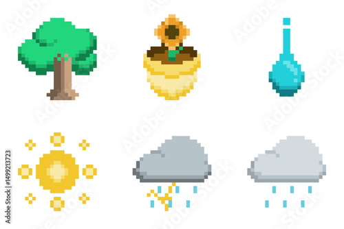 Flat Styled Weather Pixel Art Icon Set
