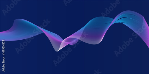 Flowing dark blue curve shape with soft gradient vector abstract background, relaxing and tranquil art, can illustrate health medical or sound of music. Vector illustration