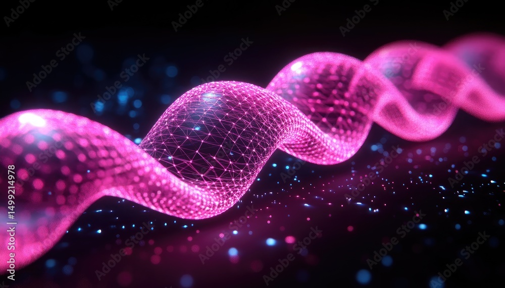 Fototapeta premium Magenta mesh swirl over black with glowing spots. Perfect for tech, science, or digital art projects.