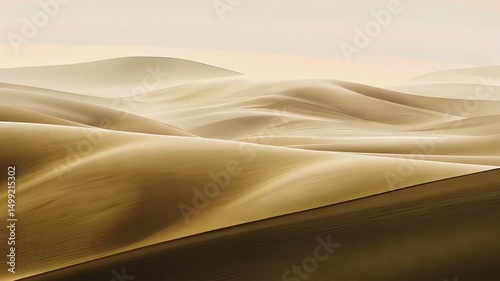 Golden Sand Dunes Landscape at Desert Horizon under Sunlight Beautiful Arid Valley Scenery and Textured Terrain Nature Background photo