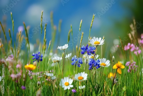 Spring Wildflowers Blooming in Appalachian Meadow with Mountain Views