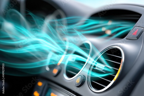 Air Conditioner with flow of cold air in a car. Generative Ai
