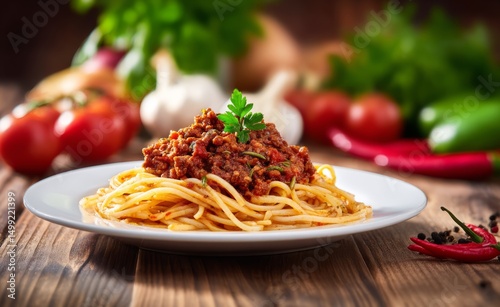 A plate of spaghetti with m...