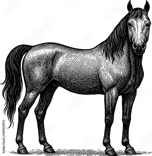 Horse Side Profile Standing Vector Black Silhouette Cricut Print Design Isolated On A Plain White Background