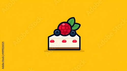 Minimalist Vector Illustration of a Cheesecake Slice with Berries