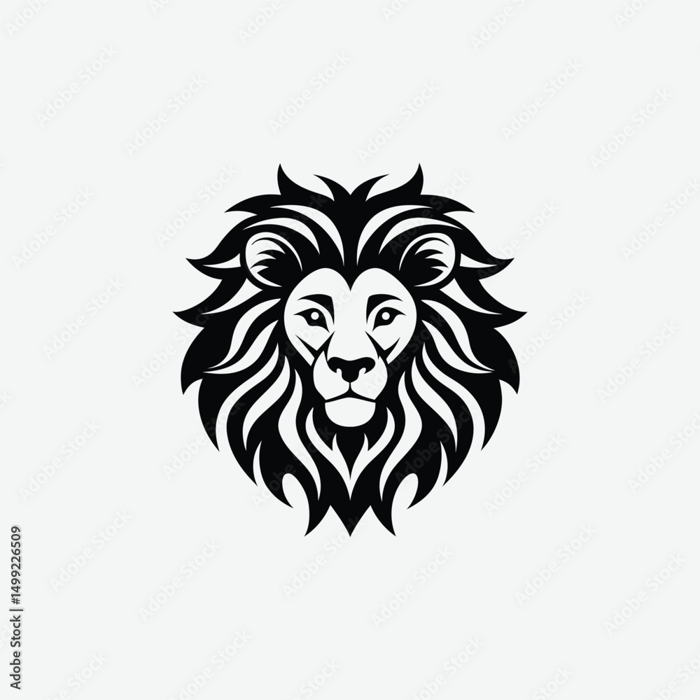 Lion Face Silhouette in Tribal Art Style – Abstract Black and White Design with Flowing Mane Lion Face Silhouette in Tribal Art Style – Abstract Black and White Design with Flowing Mane