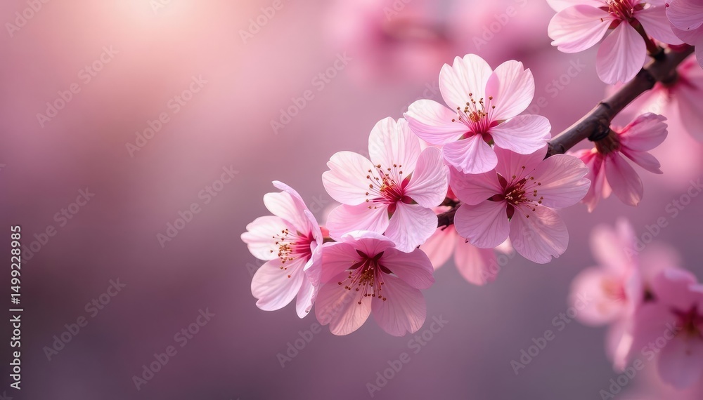 Naklejka premium Delicate pink cherry blossoms, full bloom, intricate design, flower, textile