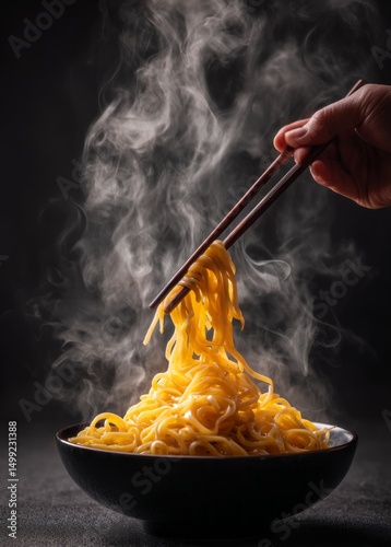 A steaming bowl of noodles ...