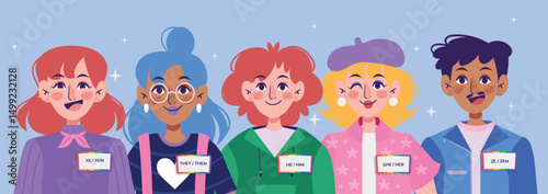 Flat Diverse No Binary Gender People Background