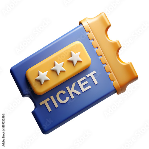 movie ticket 3d icon illustration, transparent background