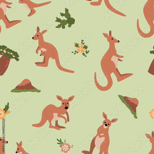 Seamless pattern with funny kangaroos. Design for fabric, textile, wallpaper, packaging