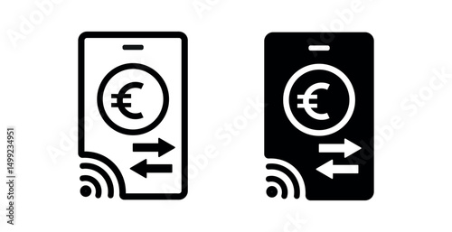 euro online payment transfer icon. smartphone and euro sign with wireless fund transfer symbol set. digital online banking and mobile money transfer symbol online payment transfer png and vector
