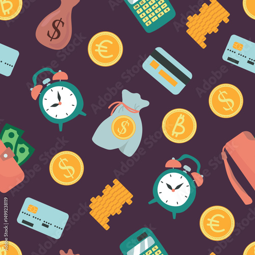 Financial Planning Seamless Pattern with Money. Designs for fabric, textiles, wallpaper, packaging	
