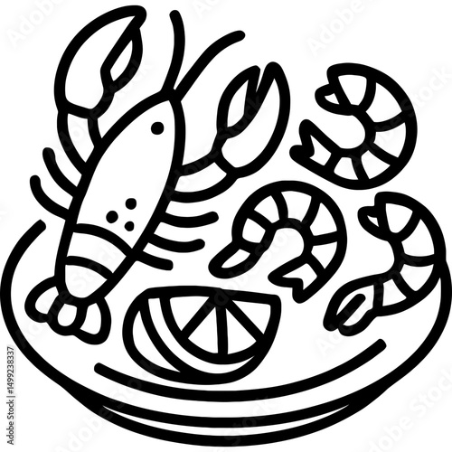 Minimal vector style seafood platter illustration
