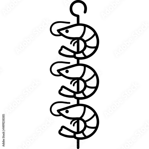 Minimal shrimp skewer icon in vector style