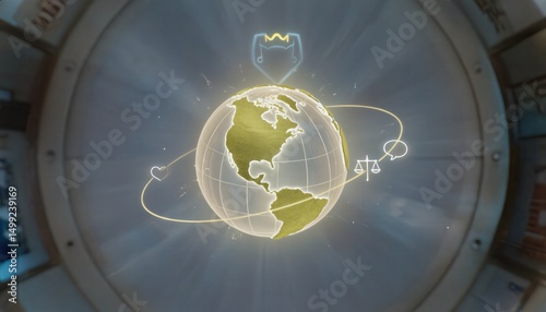 Global Justice Concept with Earth and Legal Symbols in Modern Design