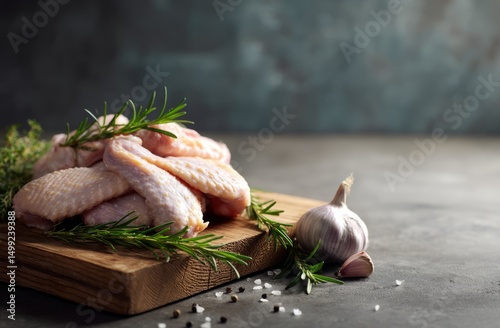 Fresh chicken wings on a wo...