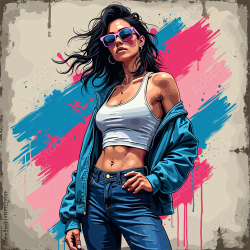Transgender Empowerment in Urban Art: A Vector Illustration Celebrating International Transgender Day of Visibility. Confident Transgender Person with Street Art Style: Vibrant Colors, Bold Lines,