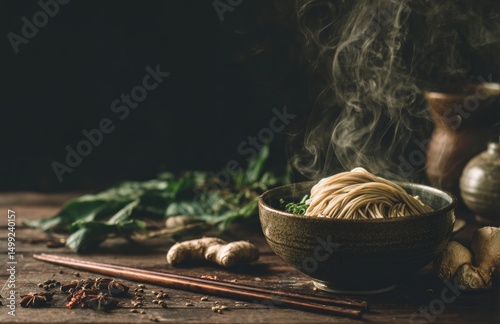 Steaming noodles in a rusti...