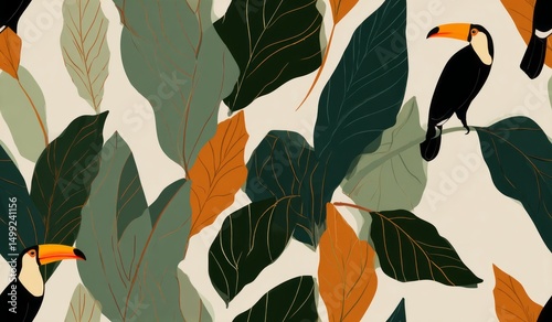 Toucans and foliage pattern...