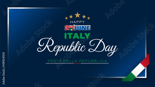 Festa della Repubblica Italiana = Italian Republic Holiday
Holiday design, background with handwriting and national flag colors for second of June, Italian Republic day, celebration event. 