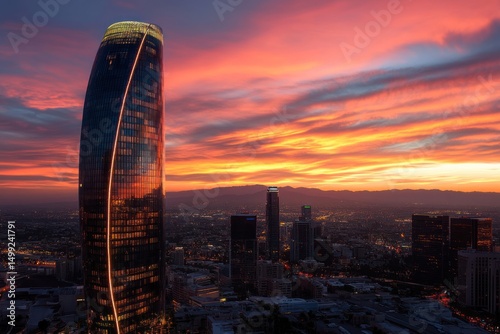 stunning sunset over Los Angeles skyline, Kenneth Hahn Viewpoint, golden city glow