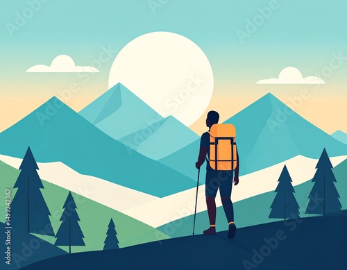 vector illustration of a man in the mountains