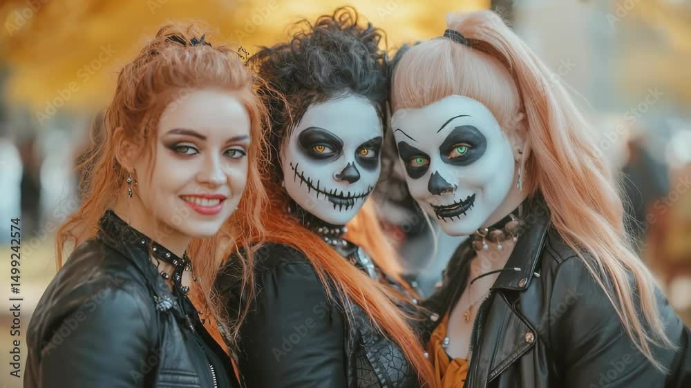 Three young women with halloween makeup posing together