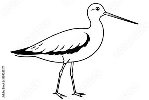 sandpiper silhouette line art vector illustration with a white background