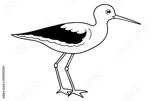 sandpiper silhouette line art vector illustration with a white background