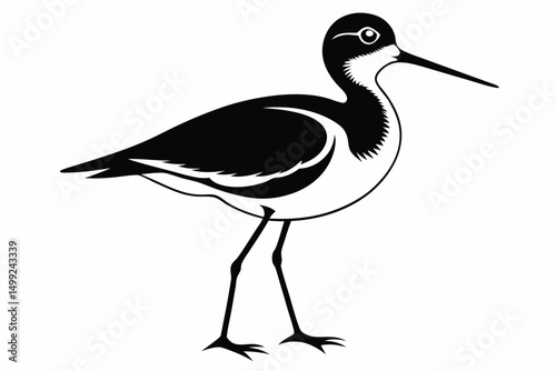 sandpiper silhouette line art vector illustration with a white background