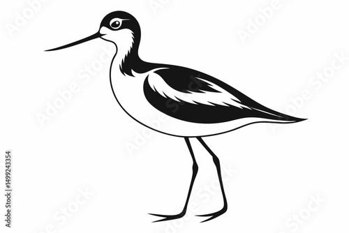 sandpiper silhouette line art vector illustration with a white background