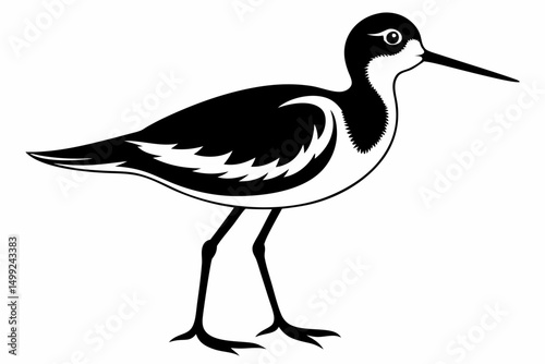 sandpiper silhouette line art vector illustration with a white background