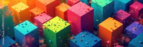 A vibrant array of colored blocks representing diverse brokerage firms, illustrating a competitive market landscape and investment choices ,  bonds,  shapes