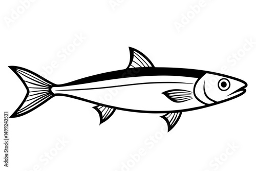 sardine silhouette line art vector illustration with a white background