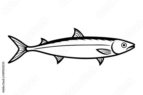 sardine silhouette line art vector illustration with a white background