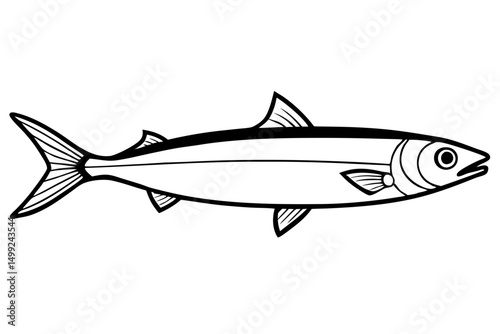 sardine silhouette line art vector illustration with a white background